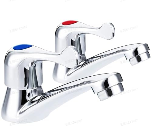 VONATES Bathroom Taps, Pair of Basin Taps Chrome, Thickened and Lengthened Bathroom Faucet Set, Hot and Cold Faucet for Balcony Basins