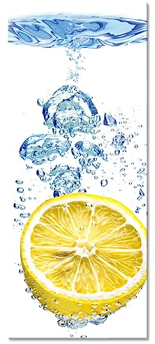 Pixxprint Glasbild Panorama, Wandbild aus Echtglas, Zitrone im Wasserregen, 120x50 cm, inkl. Aufhängung und Abstandshalter