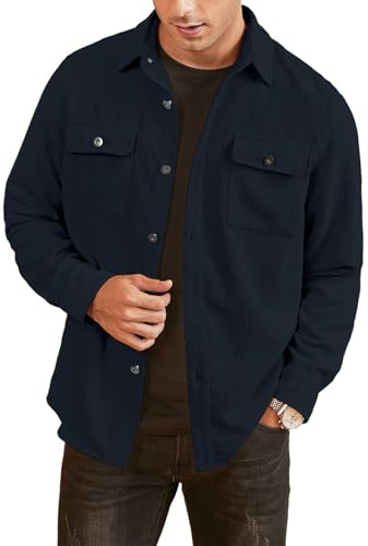 Elegancity Chemise à Veste en Velours Côtelé Bûcheron Homme à Manches Longues Casual Bouton Chemise Veste Regular Fit Deux Poches Bleu Marine, S