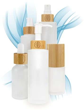 Lot de 3 distributeurs de savon à pompe vides en verre mat 100 ml à remplir avec bouchon en bambou et gravure pour savon liquide, liquide vaisselle, shampoing, cosmétique naturel