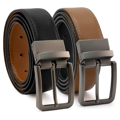 CINTURONTOP Cinturón Reversible de Cuero para Hombre (1 Pieza) - Ideal para Trajes y Jeans, Negocios y Casual, Ajuste Cómodo y Preciso, Color Negro y Marrón Claro, Estilo Elegante, 120cm