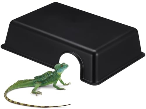 DOITOOL Reptile Hide Cave Plastic Black Xl Terrarium Shelter | Black Plastic Build, Xl size 24.00X17.20X5.70cm, Terrarium Accessory for Reptiles and Pets