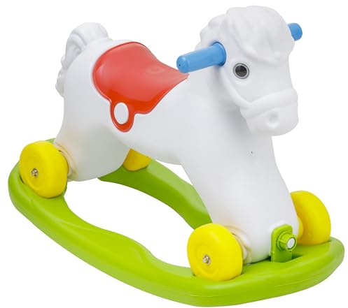Baroni Toys Caballo balancín 2 en 1, Base balancín Desmontable, Caballo para Montar y con Ruedas, 2-5 años, 70x49x30 cm (Caballo Blanco)