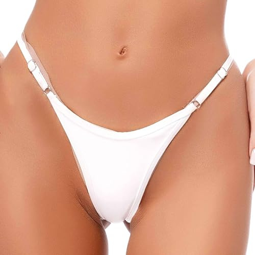 Manyakai String Bas de Bikini Adulte Bas de Maillot de Bain Femme Tanga Thong Sexy G-String T-Back Blanc M