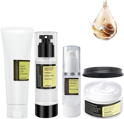 Gesichtspflege Set Damen Snail Mucin,Schnecken-Hautpflege-Sets für Teenager-Mädchen,Schneckenschleim-Feuchtigkeitscreme,Schneckenschleim Gesichtsreiniger&fester Toner& Gesichtsessenz&Gesichtscreme