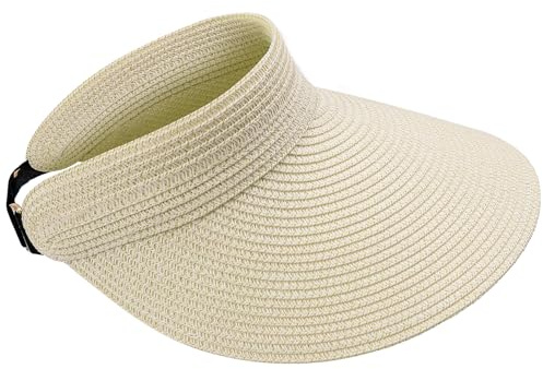 MK MATT KEELY Chapeau Paille Femme Casquette Visière Larges Bords Pliable Chapeau de Soleil Réglable,Beige