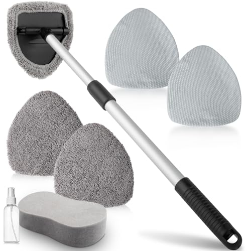 Funyord Pulitore parabrezza auto, 65 cm, detergente interno per parabrezza espandibile con 4 cuscinetti in microfibra, bottiglie spray e spugna per lavaggio