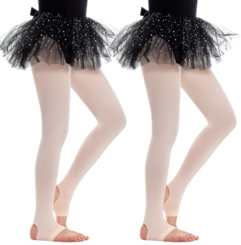 MANZI Girl's Ballet Tights Convertible Dance Tights | 40 Denier ,Convertible Foot Stirrup Dance Tights for Girl's Performance School and Daily,Little Kid/Big Kid