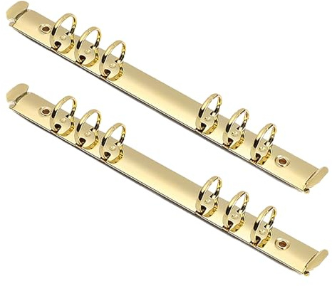 YTgilo 2PCS Metal Binding Clip 6 Hole Loose Leaf Binder A5 Gold Length 225MM Ring Loose Leaf Binding Staple Clip for Storing Invoices Documents Albums Loose Leaf Notebooks