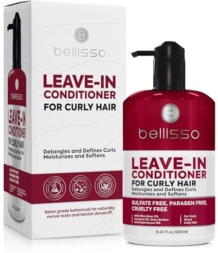 Leave in Conditioner for Curly Hair - Frizz Control for Women and Men - Restores Dry, Damaged and Wavy Hair - Detangler Cream and Sulfate Free Anti Static Moisturizer Treatment with Shea Butter