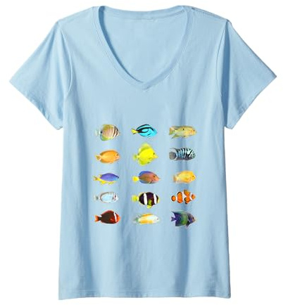 Mujer Camiseta de pescado, Pescado para niños, Niña de pez, amantes de los animales mar Camiseta Cuello V