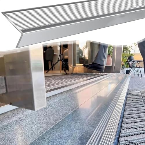 SAFWELAU Edging Strip Door threshold bar L-shaped modern stair nosing, Aluminium alloy Non-slip stair nosing for threshold edge/step protection/wooden floor, Tread edge protection(Silver,L 90cm (35.4