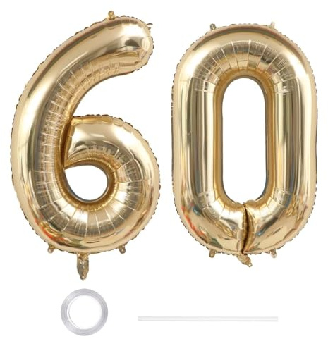 GoldRock XXL ballong 60-årsdag dekoration vitt guld, 100 cm ballongdekoration 60-årsdag kvinna man, siffror ballonger födelsedag 60, födelsedagsdekoration 60 år, folieballong 60 för årsdag, 60 ballong