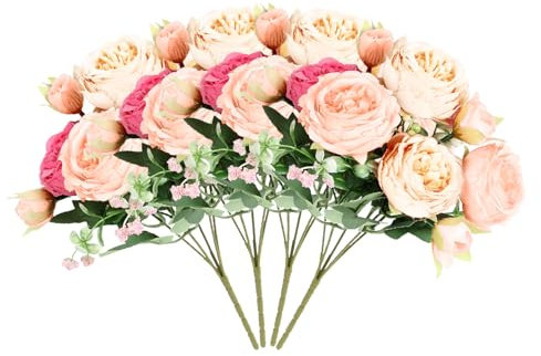 Comforso 4 Bunches Artificial Peony Silk Flowers, Faux Peonies Flower Bouquet, Soap Flowers Bouquet for Mother's Day, Wedding Party, Everlasting Flower for Anniversary, Graduation (Yellow)