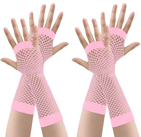 JUNART 2 par långa fisknäthandskar, 4 färger, stretchiga fingerlösa näthandskar för temafester, föreställningar, cosplay, kostymtillbehör