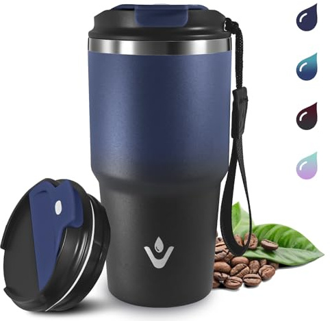 Grsta 20oz Mug Isotherme, Anti-Fuite Tumbler, Tasse Isotherme avec Couvercle à Vis, Double Paroi Isolante Acier Inoxydable, Gobelet Thermique pour Boissons Chaudes et Glacé