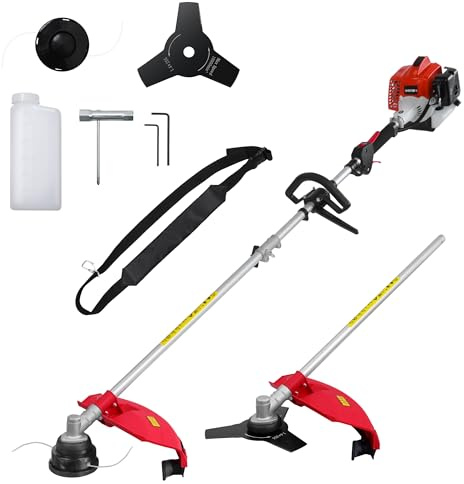 AMERISUN 26cc Gas Weed Eater, Weed Trimmer Gas Powered, Weed Wacker 2 in 1, 2 Cycle Air-Cooled Engine 10'' Brush Blade 16'' Cutting Width with Rubber Handle & Shoulder Strap Portable for Yard Garden