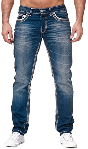 Generiska jeans herr slim fit: Denim byxor vintage jeans enfärgade jeans tvättade utomhusbyxor raka ben tygbyxor andas fritidsbyxor klassiska bekväma stretchjeans för vardagen, Ljusblå, XXL