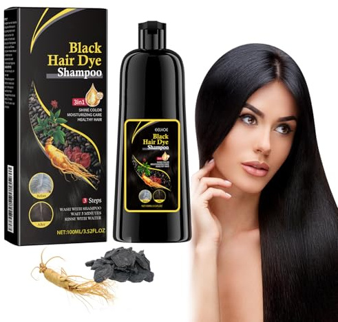 Hair Dye Shampoo 3 en 1 Cubre Canas, 100ML Black Hair Dye Shampoo 3 en 1, 100ml Champu para Canas Pelo Negro, Champú para Cabello Negro Instantáneo Champu Colorante Tinte para Hombre y Mujer