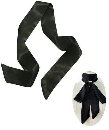 Hedayu Long Silky Satin Skinny Scarf, Ladies Neck Ties, Black 1 Pcs | Soft Polyester Satin Feels Smooth, Versatile Scarf Styles as Belt or Tie, Suitable for Casual and Formal Looks