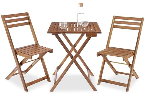 tectake® Ensemble de bistrot pliable, Résistant aux intempéries, Bois d'acacia massif, Table extérieure et 2 chaises, Pré-assemblé, Mobilier de terrasse, Balcon, Jardin, Ensemble restauration - Marron