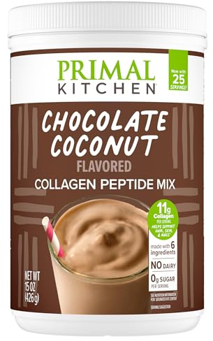 Primal Kitchen Chocolate Collagen Fuel® Drink Mix, Chocolate Coconut Collagen Peptides, No Dairy or Artificial Sweeteners, 15 Ounces