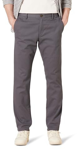 Amazon Essentials Pantalón Chino con Parte Delantera Plana Resistente a las Arrugas de Corte Ceñido Hombre, Color Carbón, 34W / 30L