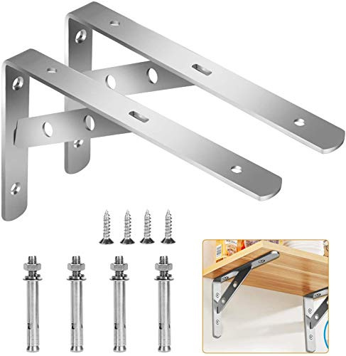 Wall Mounted Shelf Bracket, 2 Pcs 90 Degree L Shaped Brackets Stainless Steel Metal Support Joint Angle Bracket Shelf Heavy Duty Corner Brace Shelf Bracket(155x250mm) …