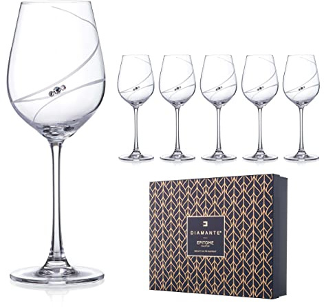 DIAMANTE White Wine Glasses with 'Allure' Collection Hand Cut Design Featuring Crystals - Set of 6