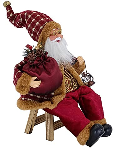 shiftX4 Sitting Santa Claus Figures, 14Inch Multicolor Santa Claus Doll Christmas Decor, Father Christmas Decorations Hanging Ornaments for Family Christmas