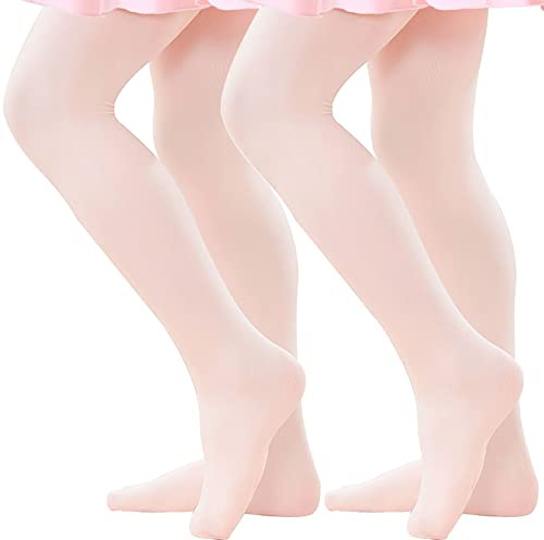 danswan 2 Pack Dance Ballet Tights for Little Girls Footed Ballet Legging Stocking (Ballet Pink, Child Age 6-8)