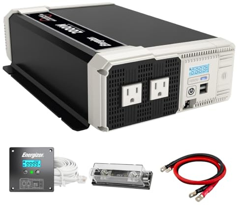Energizer 2000 Watts Pure Sine Wave Power Inverter 12V DC to 110V/120V Converter for Family RV Off Grid Solar System with Dual USB Ports LCD Display & Installation Kit Included