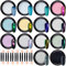 Duufin 14 Farben Nägel Chrome Pulver Holographisch Nagelpulver Metallic Mirror Nägel Pulver mit Lidschattenstiften für Maniküre Kunstdekoration, 1g/Kästen