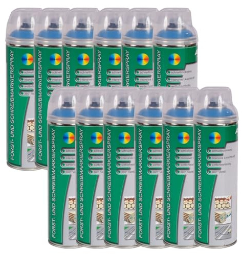 AWOTEX Forst-Markierungsspray in Blau 500 ml I 2-3 Jahre sichtbar I 12 Dosen präzises Markierspray Forst I umweltfreundliche Sprühfarbe für Holz I fluoreszierende Farbe I Forst Werkzeug