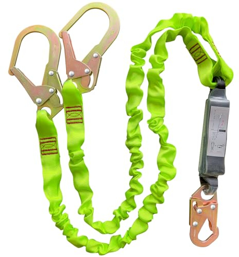 6FT Double Leg Internal Shock Absorbing Safety Fall Protection Lanyard with Dual Rebar & Snap Hook |Heavy-Duty Webbing | Roofer, Construction, Scaffolding | OSHA & ANSI Rated (A-Shock Absorbing)