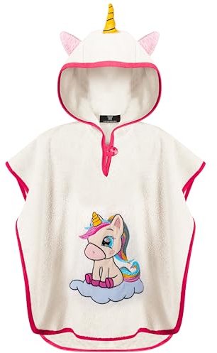 LAYNENBURG Premium poncho de baño niños con capucha - 100% algodón - OEKO TEX - bebé niños niñas toalla poncho - 1-3 años/Unicornio