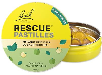 RESCUE - Pastilles goût Pomme Menthe - Bien-être émotionnel naturel - Mélange de 5 Fleurs de Bach Original - Idéal lors de déplacement, voyage, stress du quotidien - Sans sucre - 50g