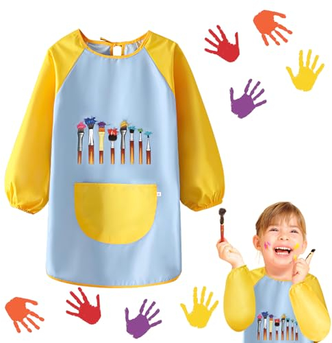 Malkittel Schule 1.Klasse,Malschürze Kinder mit Ärmeln und Big Taschen,Wasserdicht Malkittel Malkittel Kinder,Malerkittel kind 7-12 jahre für Kunst Malerei Kochen,Malkittel Schule für Mädchen Junge