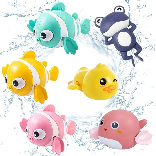 Baby Bath Toys, 6 Pcs Baby Bath Tub Toys Rubber Floating Bath Toys Wind-up Bathtub Toys Toddler Bathroom Shower Toys Floating Water Toy for Kids Toddler