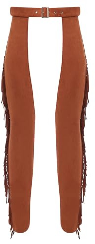Linjinx Cowboybyxor för män, indianbyxor mockaimitation, chaps, fransbyxor, hippie-kostym, cowboy, outfit, karneval, fest, BRUN, XXL