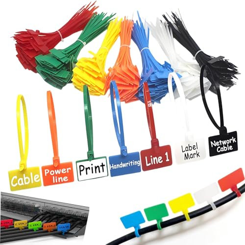 250 Pièces Etiquette Cable Electrique Colorées, Plastique Serre-Câble, Autobloquantes Attaches De Câble Colorées, étiquettes pour la Gestion des câbles, Marquer et Organiser le Fil (Polychrome)