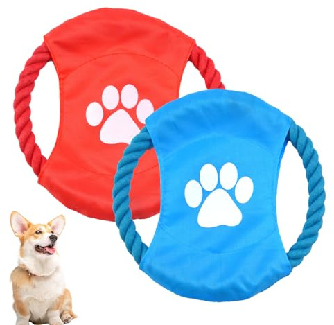 KASESSS 2 PCS Dog Frisbee Footprints, Frisbee Dog Toy Durable, Cotton Rope Frisbee for Dogs, Lightweight Interactive Dog Frisby for Outdoor Fun, Training and Exercise, Diameter 18cm (Blue,Red)