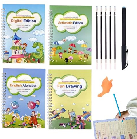 Générique Cahier d'Écriture pour | Cahiers d'Apprentissage | Livres de Graphisme avec Rainures - pour Maison École Maternelle Vacances Enseignants Débutants Garçons