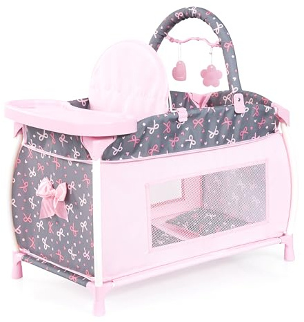 Bayer Design Lit de poupée avec Chaise Haute intégrée | plateau repas, mobile, couette, oreiller, moderne, pour poupées jusqu'à 46 cm, pour les jeux de rôle des enfants