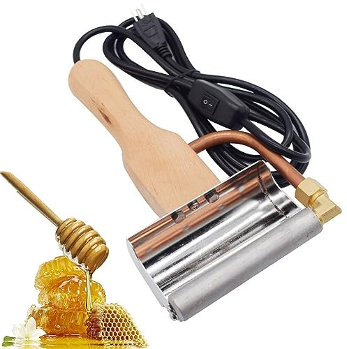 ZXLIHS Portable Electric Honey Extractor, Handheld Honey Hot Knife, Stainless Steel Uncapping Knife, Wood Handle Beeswax Heating Cutter Honey Uncapping Scraper Honey Cutter Beekeeping Tool