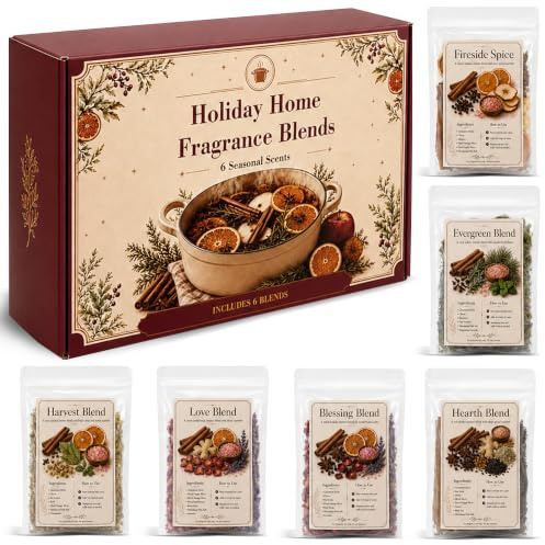 Simmer Pot Mix Gift Set, 6 Pack Pre-Made Seasonal Simmer Pot Blends, Individually Packed Botanical Home Fragrance Packets for Fall, Christmas, Hostess and Housewarming Gifts
