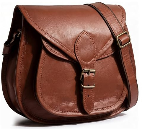 RUSTIC TOWN 11 inch Small Brown Leather Crossbody Satchel Bag Vintage Purses Handbags for Women