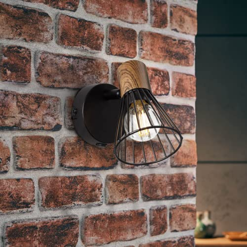 Lightbox Wandstrahler - 13 x 17 cm - dekorativer Wandspot mit schwenkbarem Kopf & Kippschalter & Basis aus Holz - E14 Fassung, max. 18 W - aus Metall - in Dunkel Braun/Matt Schwarz