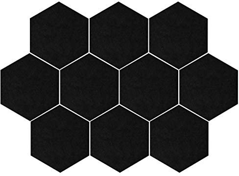 QUVIO Kork-Pinnwand, Selbstklebende Pinnwand, Korktafel, Kork-Pinnwand, DIY-Wanddekoration für Büro, Schule und Zimmer, Hexagonales Memoboard, Bürobedarf, Filz-Pinnwand, Set aus 10 Stück, Schwarz