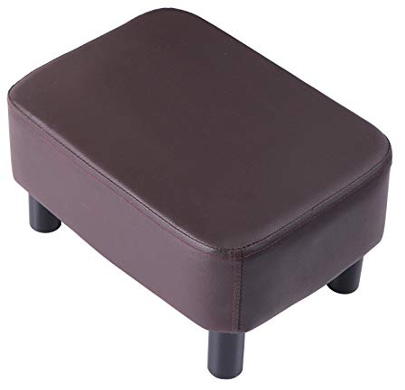 IBUYKE Fußhocker Ottoman Hocker Beinstütze Sitzhocker Eingangbank Rückenfreier Wohnzimmer Rechteckiger Hocker aus Kunstleder mit gepolstertem Sitz, Braun RF-BD209